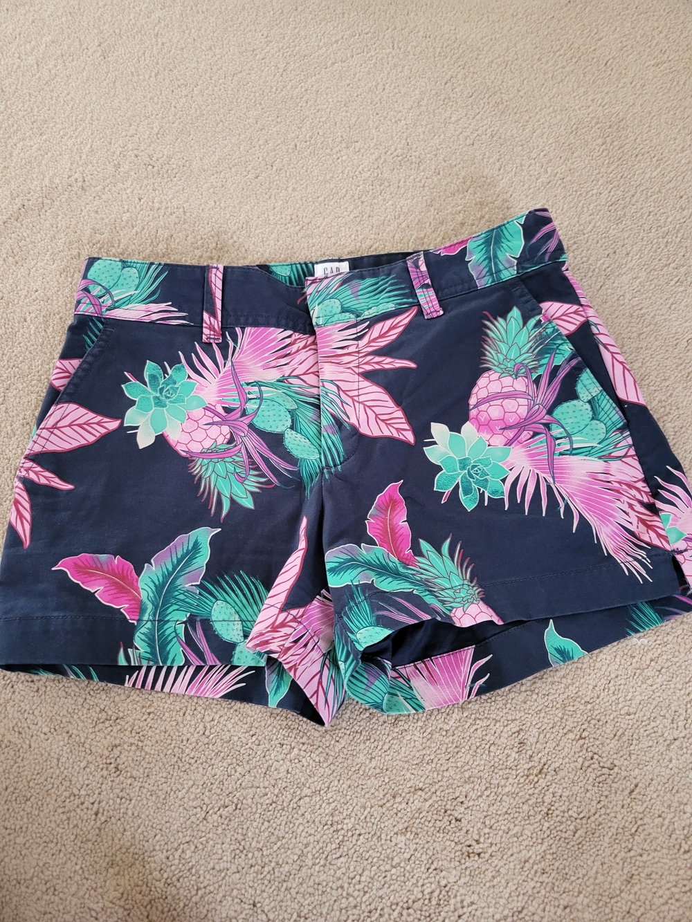 GAP Navy Floral Tropical Shorts with Pink & Teal Accents